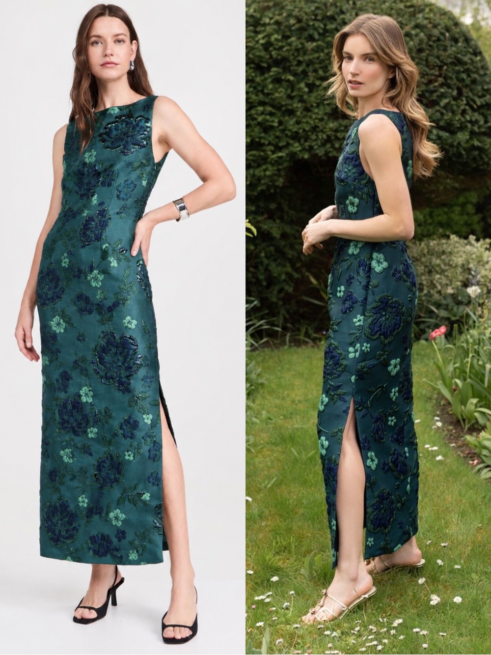 Arianne Elmy Easy Dress Monochrome Dark Green Floral Jacquard Midi Maxi NWT Sz 2